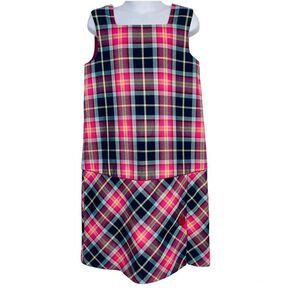 Talbots Girls Dress Size 7 Pink Blue Plaid Sleeveless Jumper Pinafore